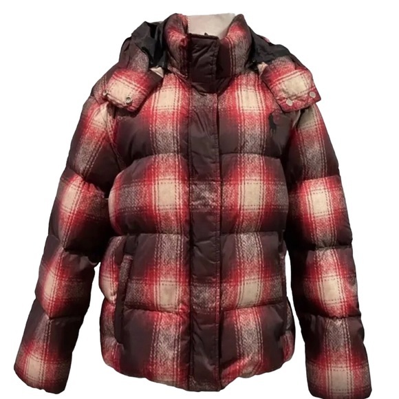 Polo Ralph Lauren Women's Carly Red Plaid‎ Down Puffer winter coat Jacket size M - Picture 1 of 10